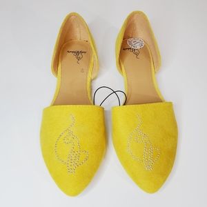 Baby Phat Shoes Mustard Yellow Pointed Flats Silver Stud 7